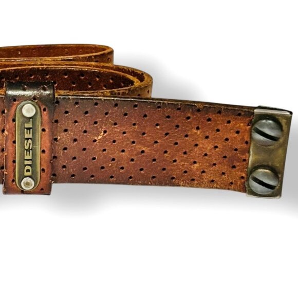 DIESEL Y2K Perforated Leather Belt 100cm Men's Large L Dark Brown Made in Italy - Picture 3 of 8